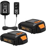 HUSUE 2 Pack 20V 3.5Ah Replacement Battery for Worx 20V Battery + Charger, Lithium Battery & Charger Compatible with Worx Battery 20V WA3520 WA3525 WA3575 WA3578 Cordless Power Tools
